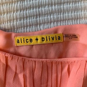 Alice & Olivia coral pleated shift silk dress